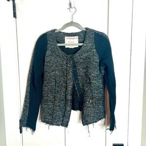Anthropologie Cartonnier Lurex Knit Sweater Tweed Jacket Distressed Hem Large